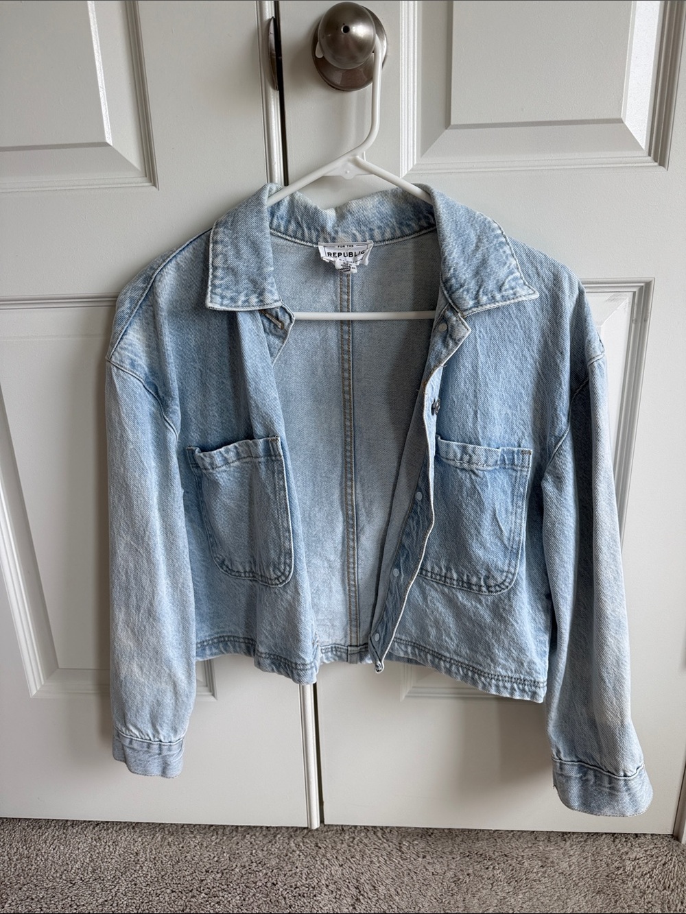 For The Republic Light Blue Cropped Denim Jacket